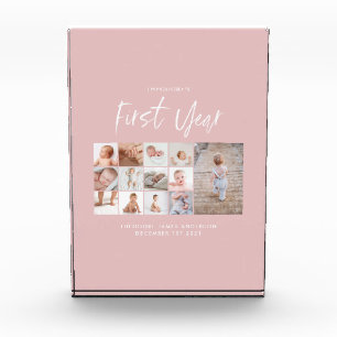 Babies first year photo collage script pink block