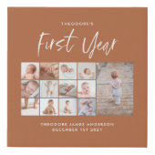 Babies first year photo collage script terracotta faux canvas print (Front)