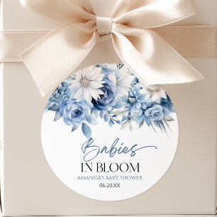 Babies In Bloom Blue Floral Multiples Baby Shower Classic Round Sticker