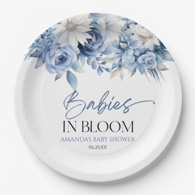 Babies In Bloom Floral Twins Multiples Baby Shower Paper Plate (Front)
