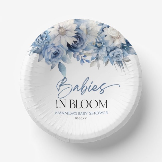 Babies In Bloom Floral Twins Multiples Baby Shower Paper Plate (Front)