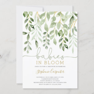 Babies in Bloom greenery twins invitation