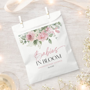 Babies In Bloom Pink Rose Floral Twins Baby Shower Favour Bags