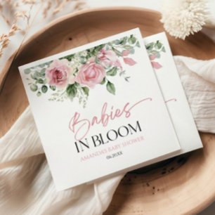 Babies In Bloom Pink Rose Floral Twins Baby Shower Napkin