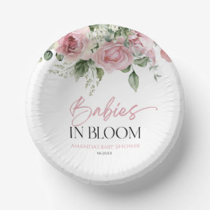 Babies In Bloom Pink Rose Floral Twins Baby Shower Paper Plate