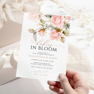 Babies in Bloom Pink Rose Twins Baby Shower  Invitation