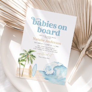 Babies on Board Beach Surf Twin Baby Shower Invitation