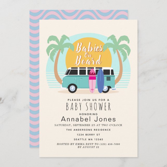 Babies on Board Van Twins Baby Shower  Invitation (Front/Back)