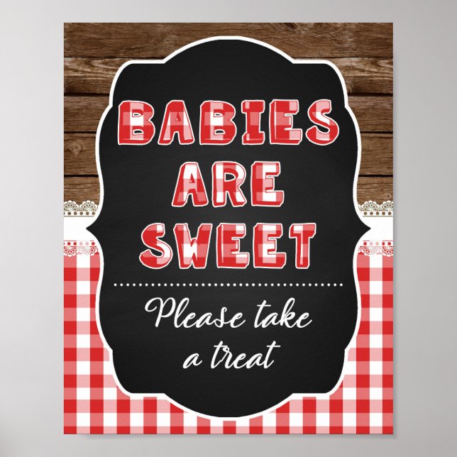 Babies R Sweet Favor Sign - Red Baby Q (Front)