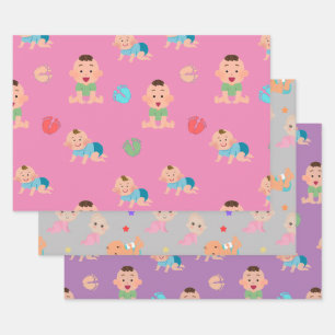Babies Wrapping Paper Flat Sheet Set of 3