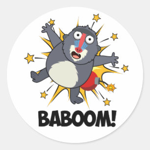Baboom Funny Exploding Baboon Pun Classic Round Sticker