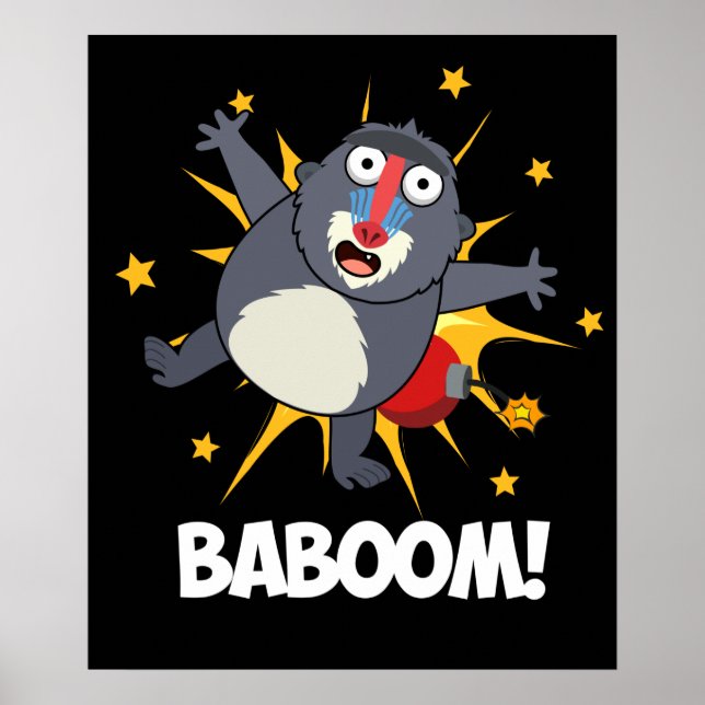 Baboom Funny Exploding Baboon Pun Dark BG Poster (Front)