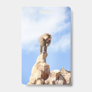 Baboon monkey on top of a mountain ID badge