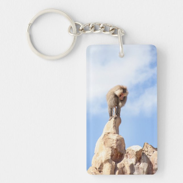 Baboon monkey on top of a mountain key ring (Front)