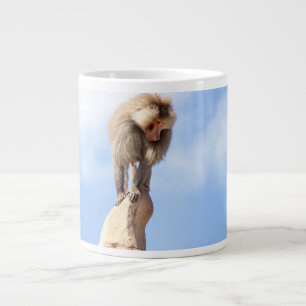 Baboon monkey on top of a mountain large coffee mug