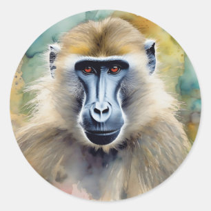 Baboon Watercolor Portrait Classic Round Sticker