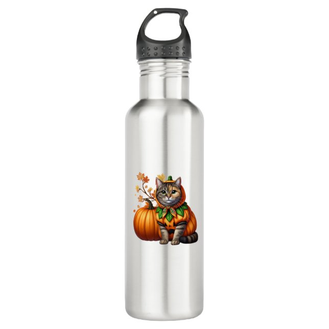 Babushka Halloween Cat Pumpkin  710 Ml Water Bottle (Front)