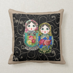 Babushka Russian Doll Colourful Bold Rose Flower 2 Cushion