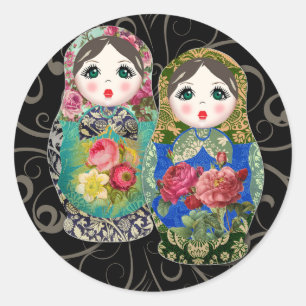 Babushka Russian Doll Colourful Bold Rose Flower 3 Classic Round Sticker