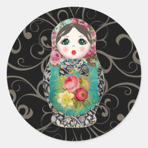 Babushka Russian Doll Colourful Bold Rose Flower Classic Round Sticker