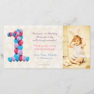 Baby 1st Birthday Balloons Thank You Photo Card