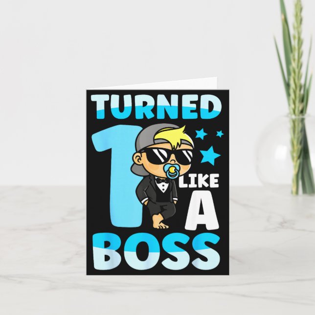 Baby 1st Birthday Boy Girl 1 Year Like A Boss Kids Card (Front)