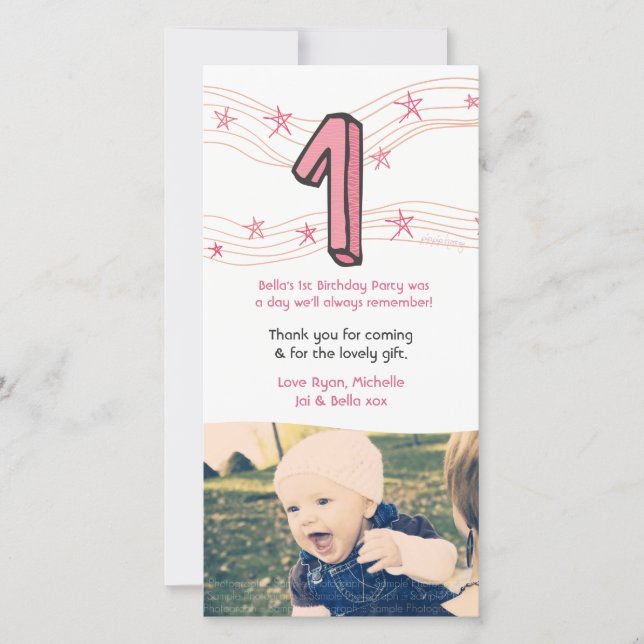 Baby 1st Birthday Number 1 Thank You Photo Card (Front)