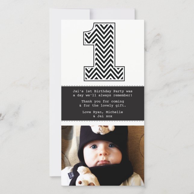 Baby 1st Birthday Number 1 Thank You Photo Card (Front)