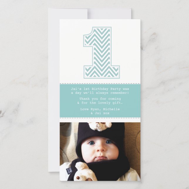 Baby 1st Birthday Number 1 Thank You Photo Card (Front)