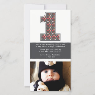 Baby 1st Birthday Number 1 Thank You Photo Card