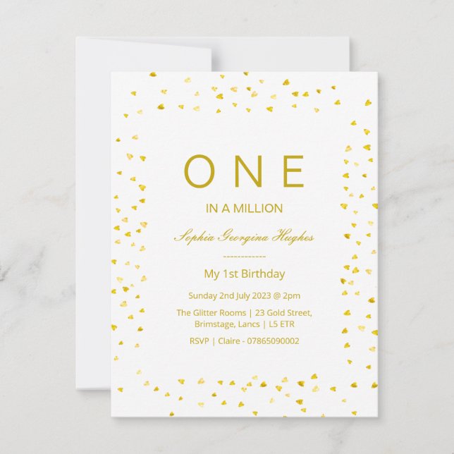 baby 1st birthday, One in a million invitation (Front)