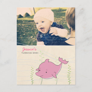 Baby 1st Birthday Party Dolphin Invite Card