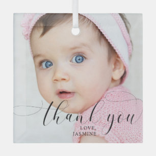 Baby 1st Birthday Thank you Elegant Script Swashes Glass Tree Decoration
