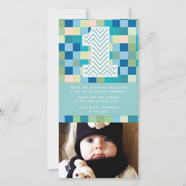 Baby 1st Birthday Thank You Photo Card Note (Front)