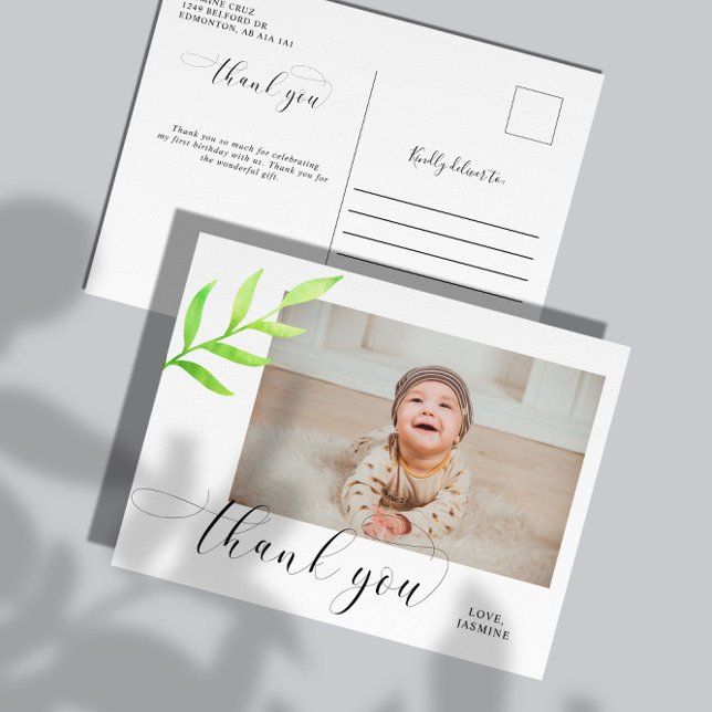 Baby 1st Birthday Thank you watercolor Swashes Postcard (Creator Uploaded)