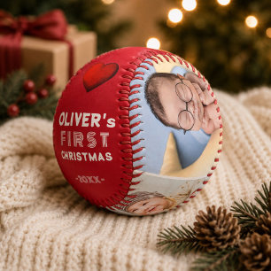 Baby 1st Christmas 4 Photo Keepsake Baseball