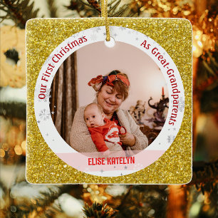 Baby 1st Christmas As Great Grandparents 2 Photos Ceramic Ornament