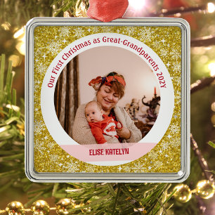 Baby 1st Christmas As Great Grandparents Golden Metal Tree Decoration