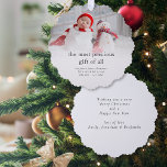 Baby 1st Christmas Birth Stats Photo Overlay Tree Decoration Card<br><div class="desc">Baby 1st Christmas Birth Stats Photo Overlay. This handy all-in-one has your birth announcement and Christmas wishes along with a photo of your new arrival with the most precious gift of all and birth stats on the front and your greeting and names on the back, ready for your recipients to...</div>