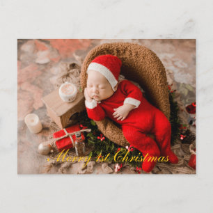 Baby 1st Christmas Elegant Gold Script  Holiday Postcard