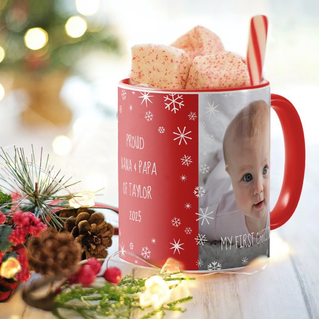Baby 1st Christmas Grandparents Chic 2 Photo Red Mug (Creator Uploaded)