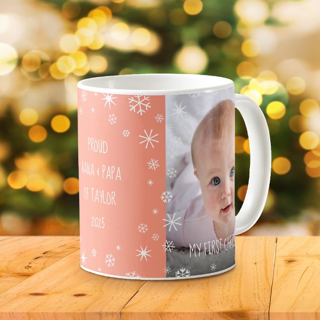 Baby 1st Christmas Grandparents Custom Photo Peach Coffee Mug (Creator Uploaded)