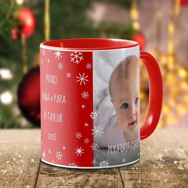 Baby 1st Christmas Grandparents Custom Photo Red Mug (Creator Uploaded)