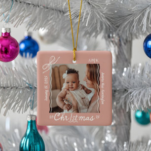 Baby 1st Christmas Minimal Hand Drawn Scribble Bow Ceramic Ornament