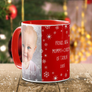Baby 1st Christmas New Mom and Dad 2 Photo Red Mug