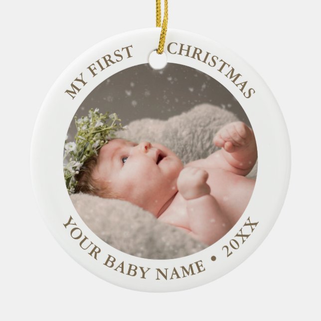 Baby 1st Christmas Photo Ceramic Tree Decoration (Front)