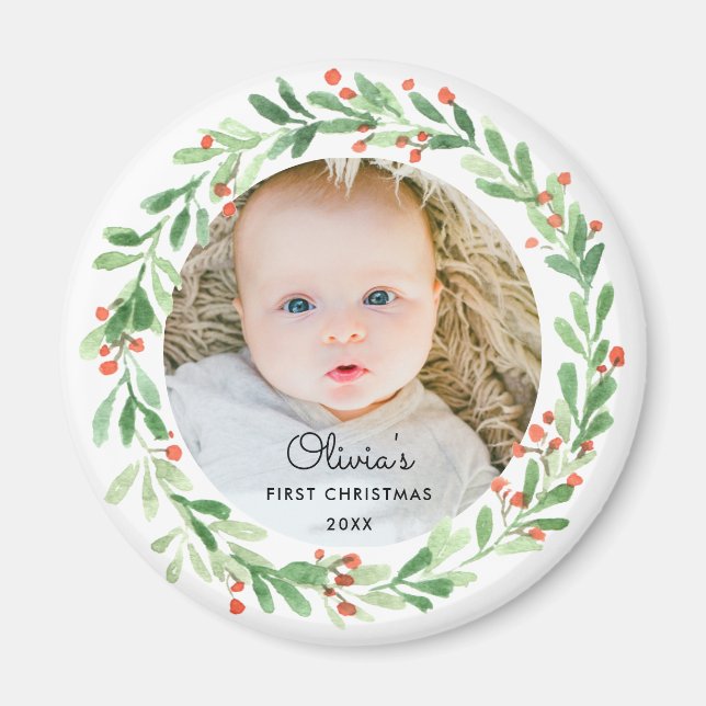 Baby 1st Christmas Photo Magnet (Front)