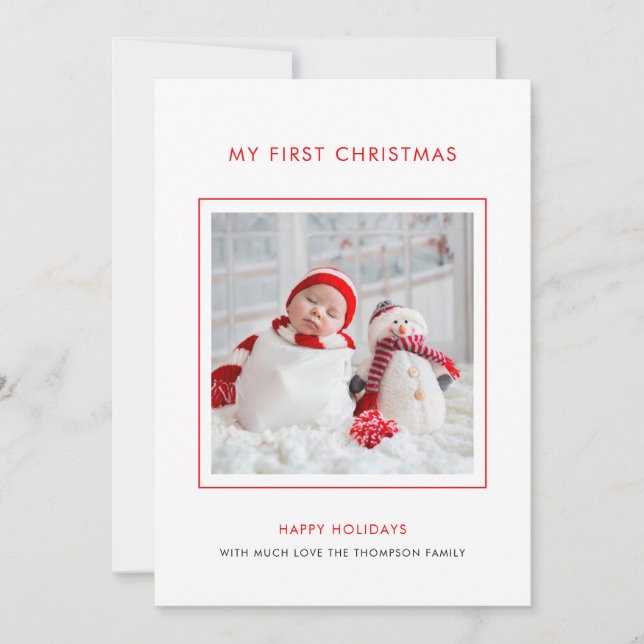 Baby 1st Christmas Photo Minimalist Holiday Card (Front)
