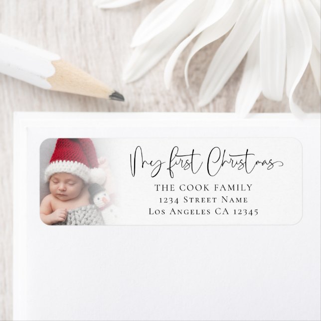 Baby 1st Christmas Photo Overlay Return Address (Insitu)