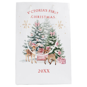 Baby 1st Christmas Pine Tree Fawn Santa Gift Bag